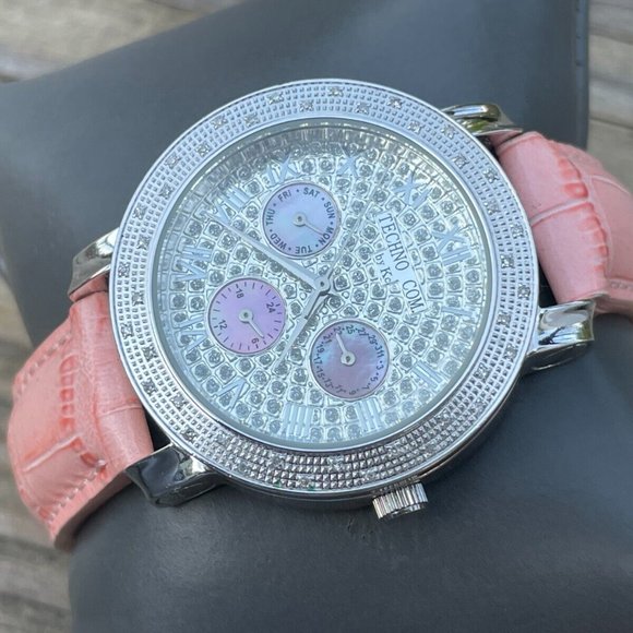 Techno Com by KC Accessories - Techno Women Watch Pink Leather Band Analog Multifunction Ladies Wrist Watch